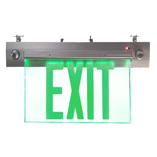RP Lighting 17-Inch Green LED Double Faceplate Recessed Edge-Lit Exit Emergency Combo Light, Clear
