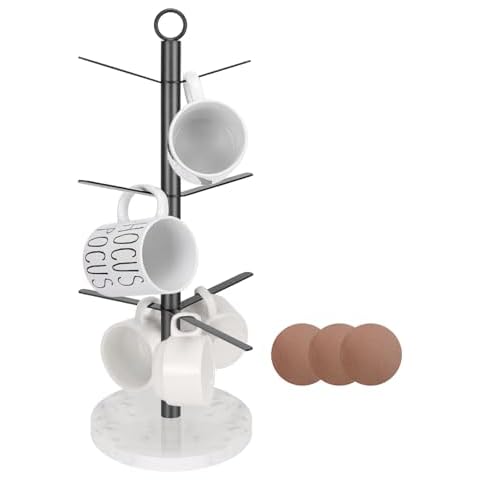 HarJue Mug Holder Tree, Coffee Cup Stand Holder, Thick Base Mug Rack for Kitchen Home Bar Cabinet, 7 Hooks (3-Tier, Matte Black) Cover