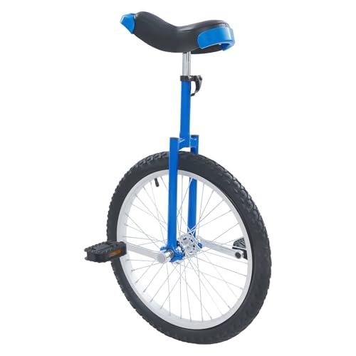 Poggyyi 20 Inch Unicycle, Adjustable Height Outdoor Unicycl Blue One Wheel Bike with Aluminum Rlloy Rim, Mute Bearing for Novices Professionals Adults Outdoor Sports Entertainment Exercises