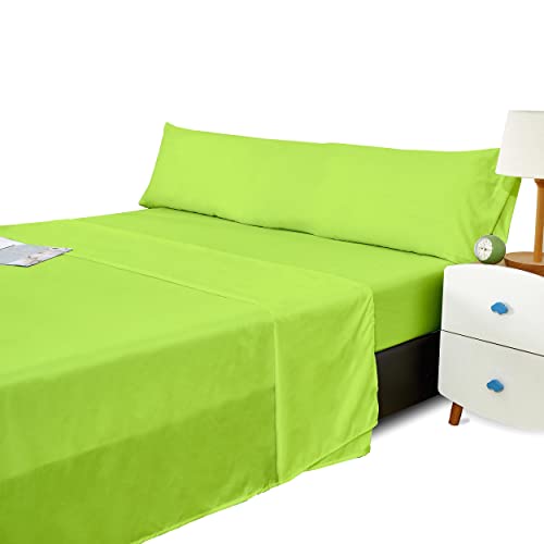 Dalina Textil - Juego Sábana Cama 90- Juego de Sábanas para Cama 3 Piezas, Bajera Ajustable 90x190, Encimera 165x260, 1 Funda Almohada 45x110 (Cama de 90x190cm Verde Limón)