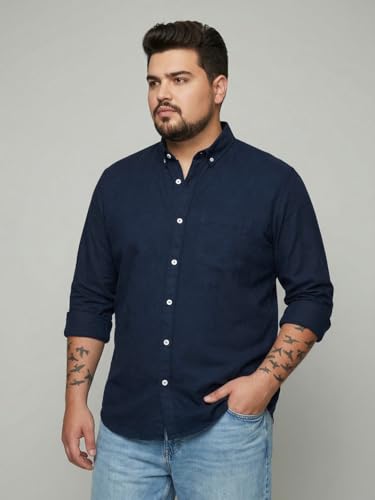 Image of Urbano Plus Men's Cotton Full Sleeve Regular Fit Solid Oxford Shirt with Button-Down Collar