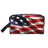 Trousse de toilette portable avec imprimé drapeau américain - En tissu Oxford - Pour cosmétiques et articles de toilette