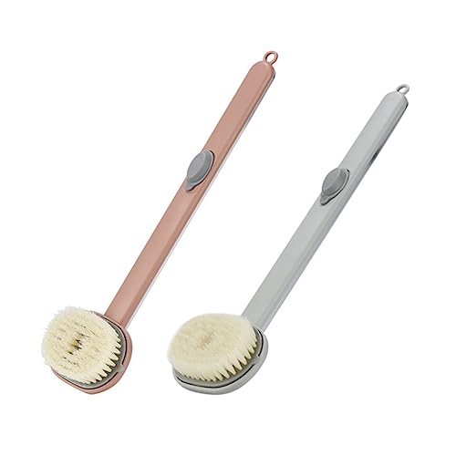 Gatuida Cepillo Corporal Depurador De Espalda Con Dispensador De Jabón 2 Piezas Mango Largo Suave Para Ducha Exfoliante Cuidado De Piel Baño Gris y Rosa