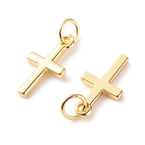 Image of KitBeads 10pcs 18K Real Gold Plated Cross Charms Brass Jesus Dangle Charm Mini Christ Crucifix Pendants for Jewelry Making Necklace Earrings Bulk