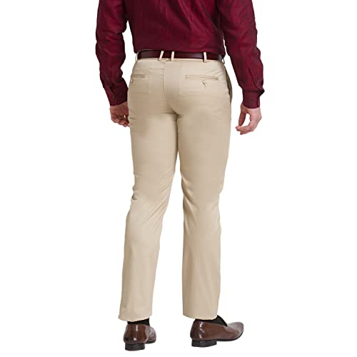 Image of Park Avenue Men's Pure Cotton Solid Pattern Super Slim Fit Flat Front Formal Chinos