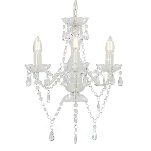 vidaXL Lustre avec Perles Rond Lampe Suspendue Plafonnier Luminaire Eclairage Intérieur Salon Salle de Séjour Chambre à Coucher Maison Blanc