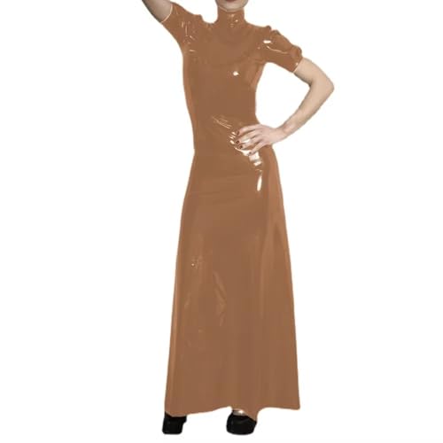 Robe longue PVC style faux latex col haut moulante fétiche pour femme