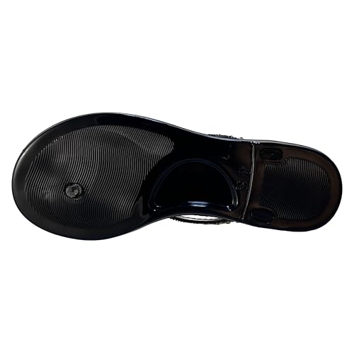 WnioJbobss Womens Flat Sandals Jelly Flip Flops Waterproof Rhinestone Bowtie Thong Sandal Strappy Slides for Daily Beach Pool-black-9-40 - Image 3