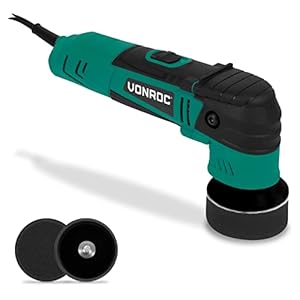 VONROC Dual Action Polijstmachine voor de auto, elektrisch, auto-accessoires, polish om krassen te verwijderen, set voor auto-onderhoud, variabele snelheid, 400 W, 50-75 mm, incl. 2 x dragers en pads