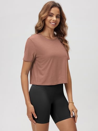 Image of ODODOS Women's Performance Cropped Tee Ultra Soft odSTRATUM Tech Short Sleeve Relaxed Top Crew Neck T-Shirts