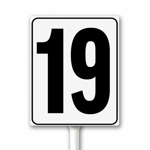 Aluminum Number Sign 19 White & Black House Signage, Speed Limit Street Sign, 20x30 CM Number Yard Sign With Stake for Parking Lot Private Property Business Gas Station Indoor Outdoor Use