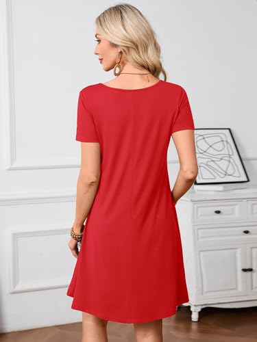 Image of Heymoments Summer Dresses for Women Short Sleeve V Neck Swing Sundress Casual A-Line Flowy Dress with Pockets S-2XL