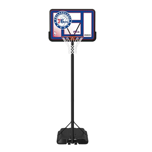 Image of Lifetime NBA Philadelphia 76ers Portable Basketball Hoop, Adjustable Height 7.5-10 Ft, 44 Inch Shatterproof Fusion Backboard, Base with Wheels