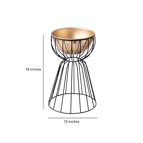 Image of Decor de Maison Handcrafted Twin Medium Bloom Floor planters|Modern Planter|Decorative Metal Planters for Lawn /Garden /Balcony / |Luxury Planter for Living Room /Office /Home (Gold Bowl, Small)