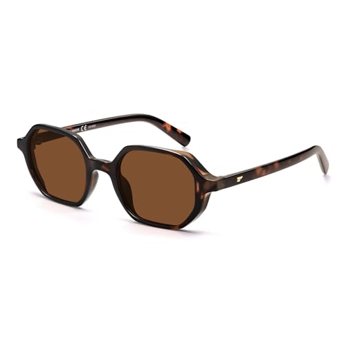 VANLINKER Hexagon Square Polarized Sunglasses for Women Men Retro Cute Octagon Shades VL9913 Brown/Tortoise