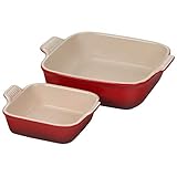 Le Creuset Stoneware Heritage Set of 2 Square Dishes, Small - 18 oz. & Medium - 2 qt., Cerise