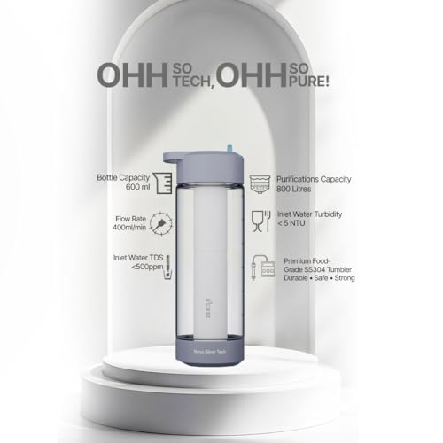 Image of Zero B H2Ohh Portable Water Filter Bottle - 600ml | Removes 99.9% Bacteria & Viruses | Durable TRITAN Material | Instant Purification | Eco-Friendly Travel & Fitness Bottle (GREY)