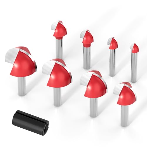 8pcs Core Box Router Bit Set - 1/4 Inch Shank Solid Carbide, 1/4'' to 1'' Round Nose Double Flute for Woodworking Half Round Grooves & Cove Cutting
