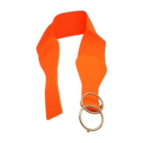 Women Neon Orange Elastic Fashion Belt - Hip High Waist Big Circle Metal Buckles S M z0143