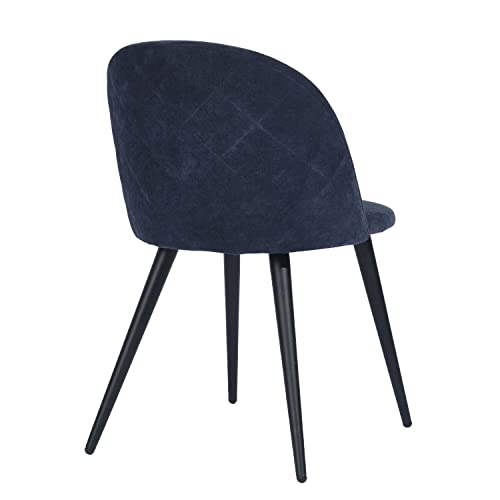 Image of Amazon Brand - Umi Romantic Vintage Side Dining Chair - Rustic Fabric Upholstered Seat with Black Powder-Coated Metal Legs for Elegant Home Dcor in Dark Blue
