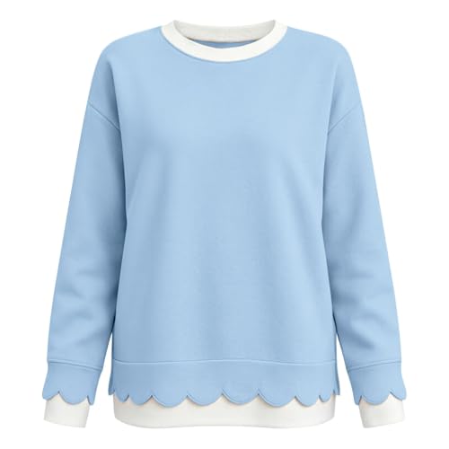 Scalloped Sweatshirts for Women Fall Oversized Pullover Tops Blue XL - image 4