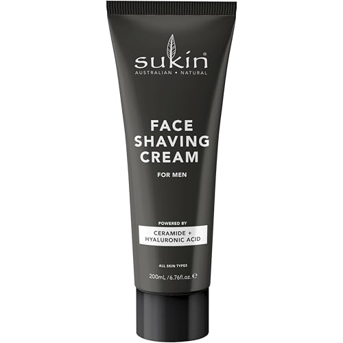 Sukin Men's Shaving Cream 200mL, Natural Protective Formula with Ceramide & Jojoba Oil, Prevents Irritation & Nicks, Australian Made & Owned, Vegan, Cruelty-Free