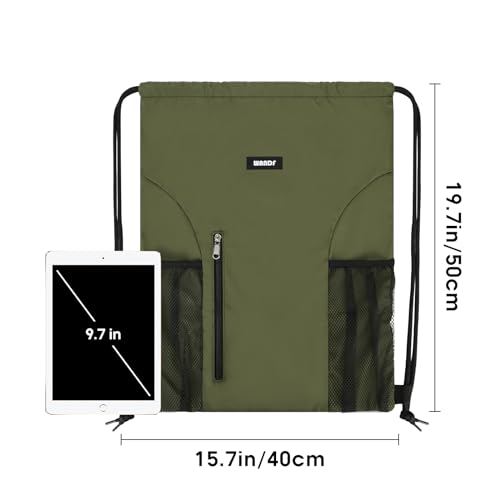 Image of WANDF Drawstring Backpack Sports Gym Sackpack with Mesh Pockets Water Resistant String Bag for Women Men (Dark Green)