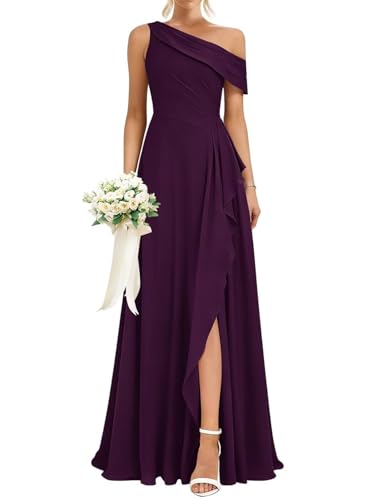 Robe demoiselle d'honneur asymétrique violette pour un mariage en plein air