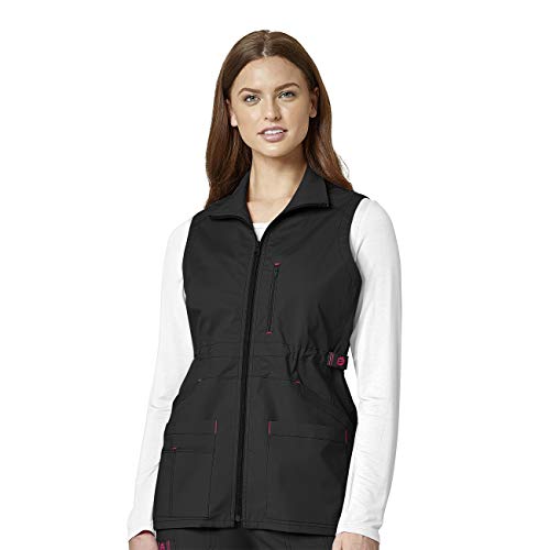 WonderWink WonderFlex Women's 8908 Utility Zip Fashion Vest (Black, Small)