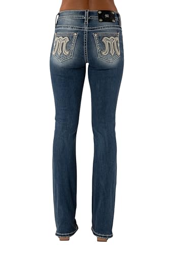 Miss Me Women's Maven Logo Embellished Pockets Mid-Rise Bootcut Jeans
