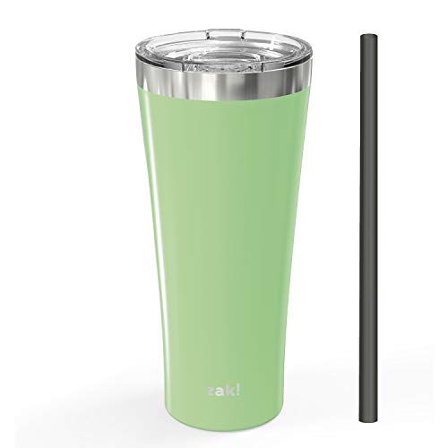 Image of Zak Designs 30 oz Alpine Vacuum Insulated Travel Tumbler with 18 /8 SS Stainless Steel, Splash-Proof Slide Lid, Includes Reusable Silicone Straw and Fits in Car Cup Holders, Neo Mint