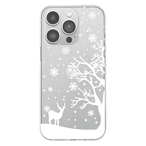 Blingy's Compatible for iPhone 14 Pro Case, Christmas Pattern with Winter Deer Falling Snowflakes Design Transparent Soft TPU Protective Clear Case 6.1 inch (Snowy Deer) Cover