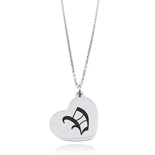 Tioneer Stainless Steel Letter V Initial Old English Monogram Floating Heart Tag Charm Pendant Necklace