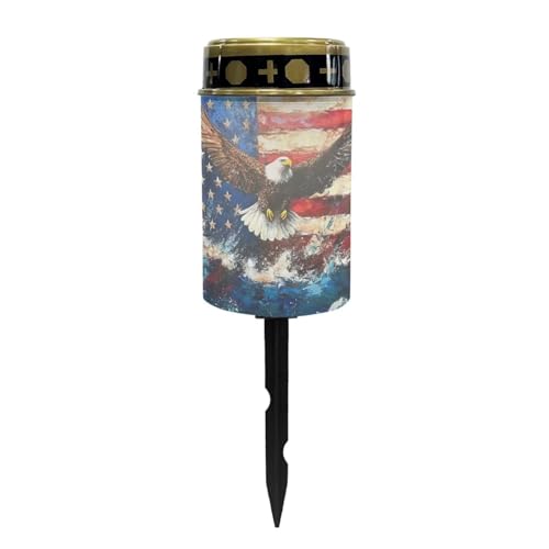 Image of Eagle Flag Cemetery Solar Lights for Grave Waterproof Solar Grave Lights for Cemetery Decoration Automatic Solar Powered Flameless Candle Lights