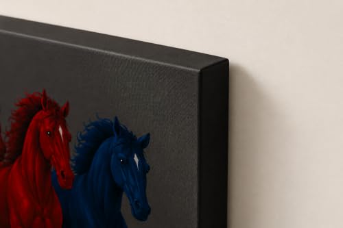 Image of 7 Horse Vastu Sunrise Canvas Painting | Positive Energy Wall Decor | Big Size Premium Running Horses Artwork for Home, Office & Hall Decoration (Modern, Red Black Horse, 26x18 Inch)
