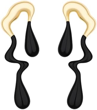Nilu's Collections Abstract Drip Design Earrings in Trendy and Modern Look | gift for her,gifts for womens & gilrls (Black-Gold)
