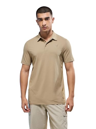 Image of TECHNOSPORT Men's Solid Slim Fit Polo Collar T-Shirt COTFLEX Half Sleeve Button Polyester for Gym Running Workout UPF50+ Anti Odour