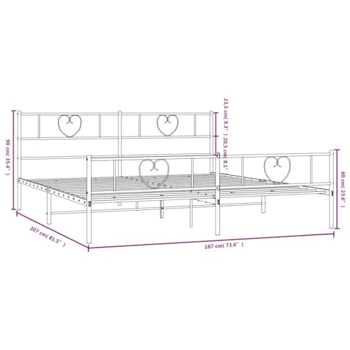 vidaXL Bettgestell, Bettrahmen mit Kopfteil Fußteil, Metallbett Bett mit Lattenrost, Doppelbett Gästebett Schlafzimmer, Metall Weiß 180x200cm – Bild 4