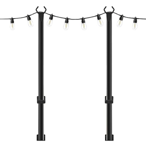 Poste de acero para luces de cuerda, postes de luz decorativos al aire libre | 4 pies de largo po-lighting puente backyard jardín pack de perlas 2 piezas, fácil de unir a las vallas y tiene