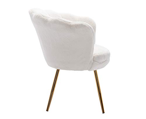 Zhenghao Cute Fluffy Vanity Chair Mid Century Modern Accent Chairs Upholstered Faux Fur Armchair With Gold Legs, Comfy Guest Chairs For Makeup Bedroom Dresser Living Room, White #TOP3