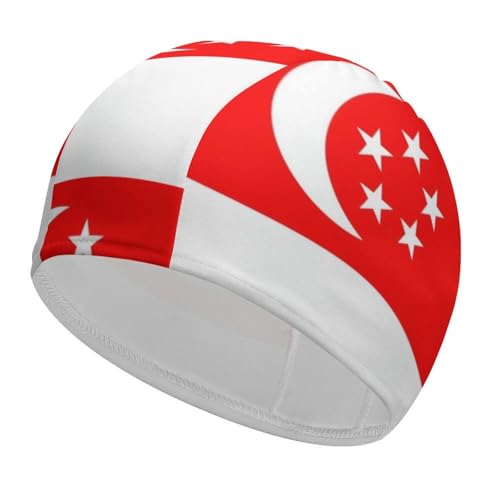 Gorro de Natación para Adultos Gorro de Natación De Tela para Hombres Mujeres Gorro de Natación Unisex con Bandera De Singapur Gorro de Natación De Tela Elástica Gorro De Baño De Poliéster Singapur