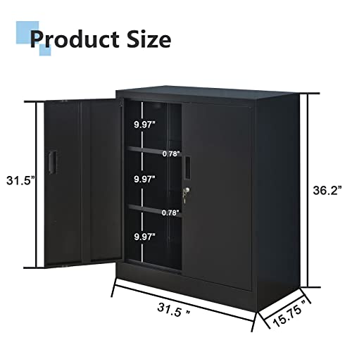 Wanfu Metal Storage Cabinet, 36" H Locking Storage Cabinet with 2 Adjustable Shelves, Metal Cabinets for Garage, Home, Office, Utility Room-Black - Image 4