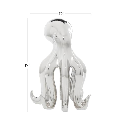 Image of Deco 79 Porcelain Ceramic Octopus Decorative Sculpture Tall Home Decor Statue with Long Tentacles, Accent Figurine 11 inch x 12 inch x 17 inch, Silver