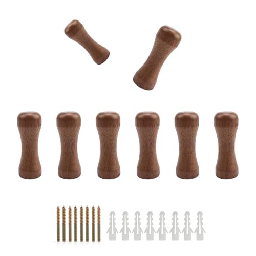HJIAMA Gancho Perchero 8 Piezas, Nogal Negro Ganchos Para Colgar, Finamente Pulido, Buena Estabilidad, con Tornillos Doble Cara Tubo Expansión, Colgador Pared para Dormitorios, Salones Balcones