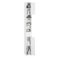 GOPLUS Badkamerkast smal, hoge kast met lade, deuren en planken, badkamerkast, opbergkast voor badkamer, keuken en woonkamer, 20 x 20 x 180 cm (wit