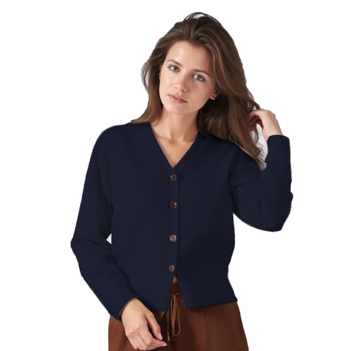 Womens Long Sleeve V-Neck Button-Down Modal Cardigan-Soft Skin-Friendly Lightweight Fall Sweater for Daily Office
