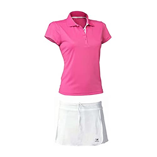 Ensemble tennis femme avec jupe pantalon et polo ASIOKA blanc rose fuchsia L
