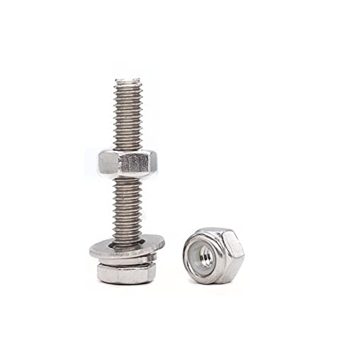 3/8"-16 x 3 Hex Bolts Washers Nuts Set, 30 Pieces, 304 Stainless Steel, Plain Finish, 3/8"-16 Hex Nuts, 3/8"-16 Nylon Inserted Nuts, 3/8" Spring Washer, 3/8" Flat Washers
