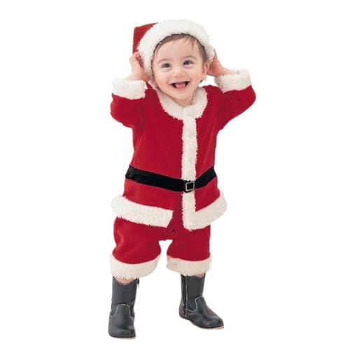 Disfraz Navidad Bebe Papa Noel Bebe Disfraz Papa Noel Bebe Niño Recién Nacido Top + Pantalones + Cinturón + Gorro Navidad Ropa Navideña Mi primera Navidad Bebe Niñas y Niños