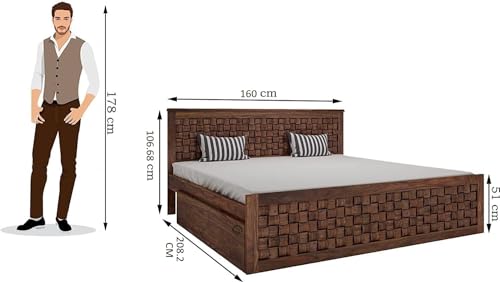 Image of SHRI MINTU'S ART Sheesham Wood Queen Size Bed with Storage | Wooden Double Bed Cot Bed with 2 Drawer Storage for Bedroom | Palang Diamond Design for Hotels | L 208.2 X W 160 X H 106.68, Warm Chestnut